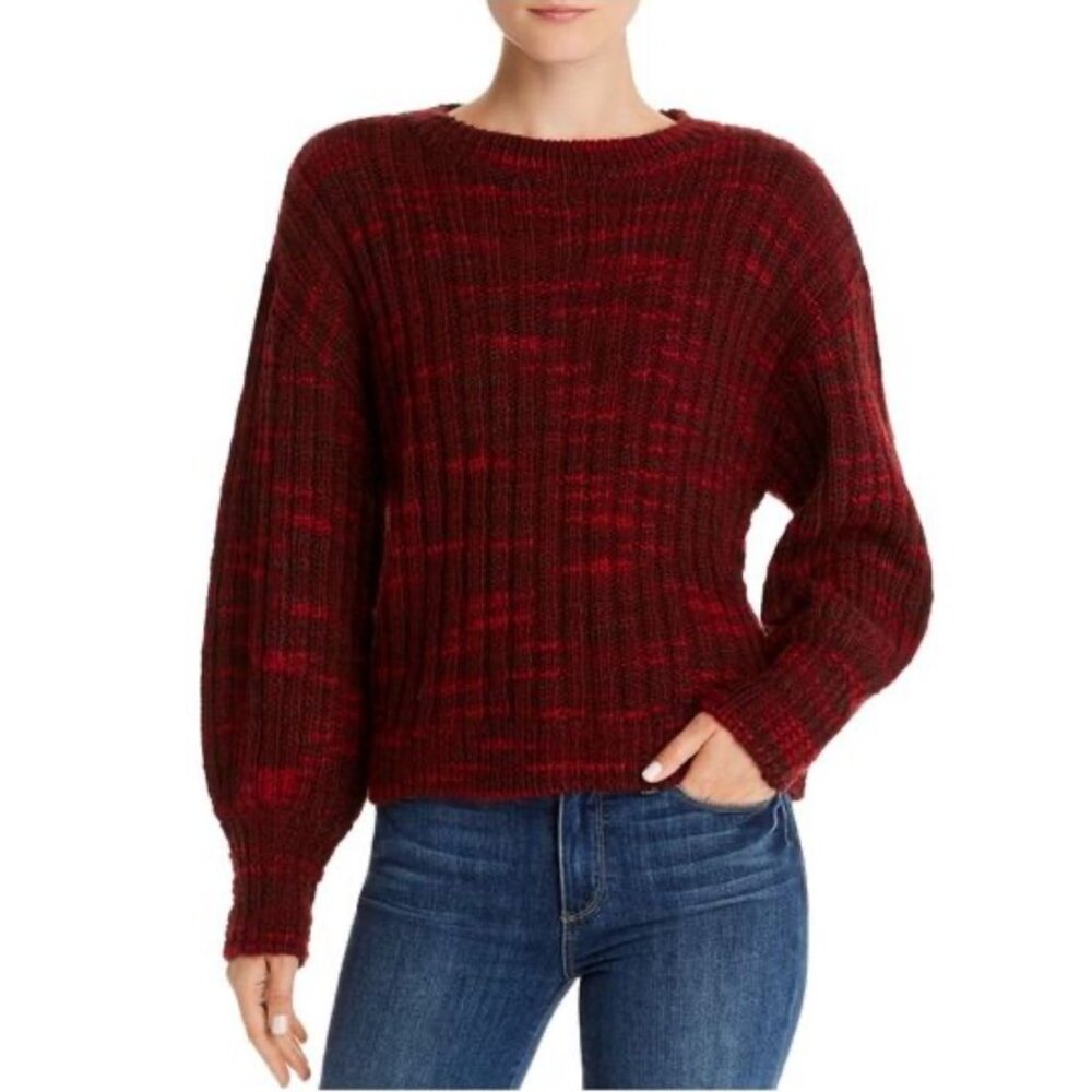 Parker Wool Blend Caims Crewneck Sweater Womens XL Red Ballon Sleeves Preppy